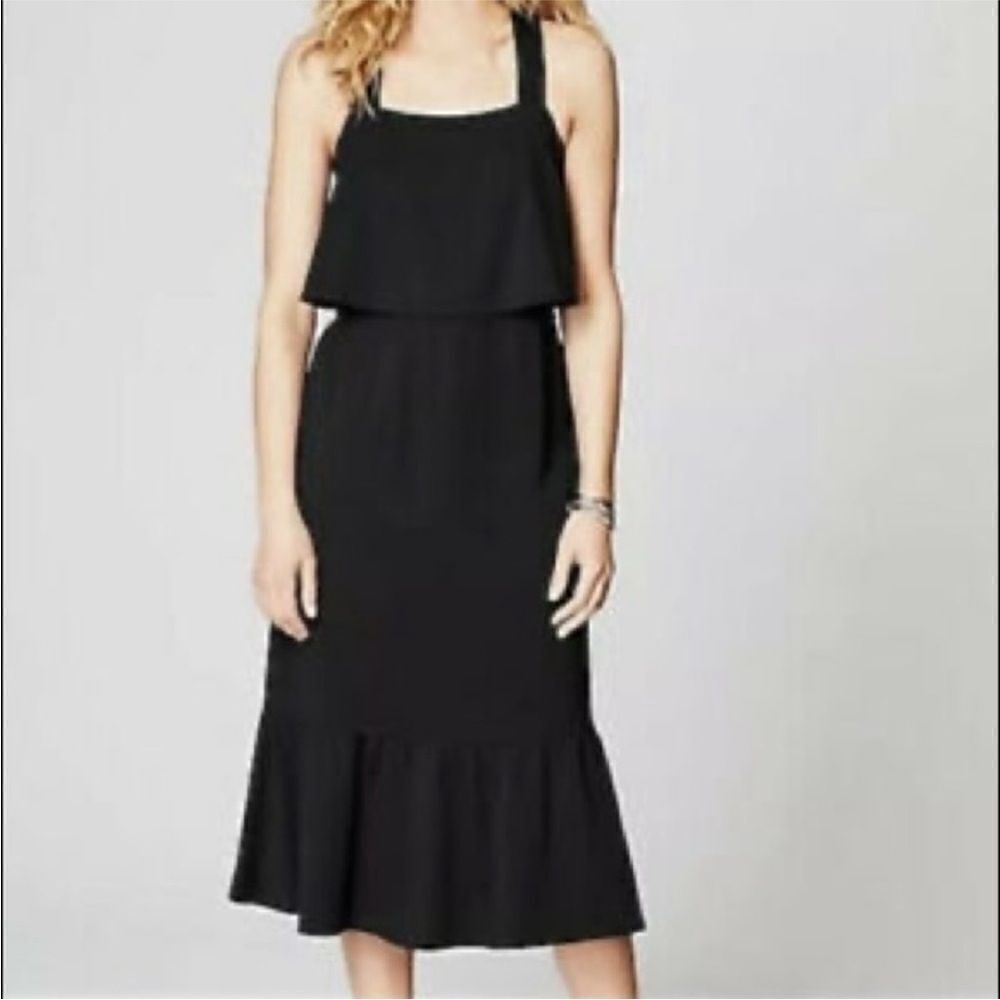 J Jill Women’s Tiered Cross Strap Midi Dress Size L Petite Tiered Blue  New